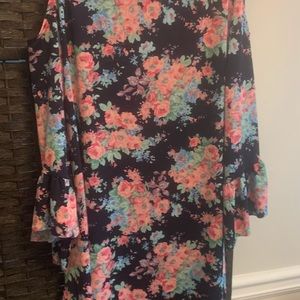 Beautiful flower cold shoulder top mid hip length